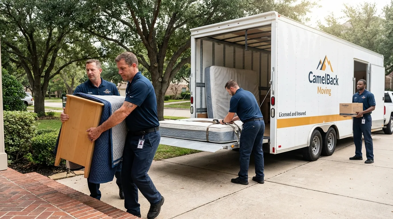 Crew loading residential truck for cross-state move from Hatch, NM